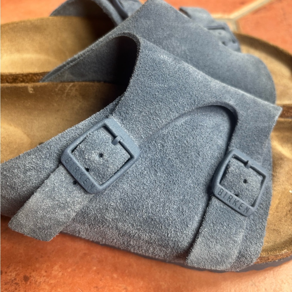 Birkenstock Blue Suede Slide Sandals - Picture 4 of 6